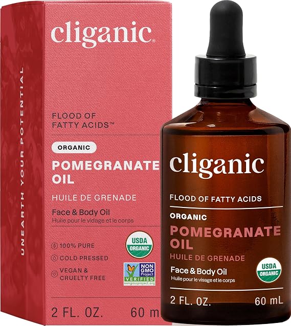 Cliganic Organic Pomegranate Seed Oil, 100% Pure (2oz) - For Face, Skin | Natural Cold Pressed Unrefined