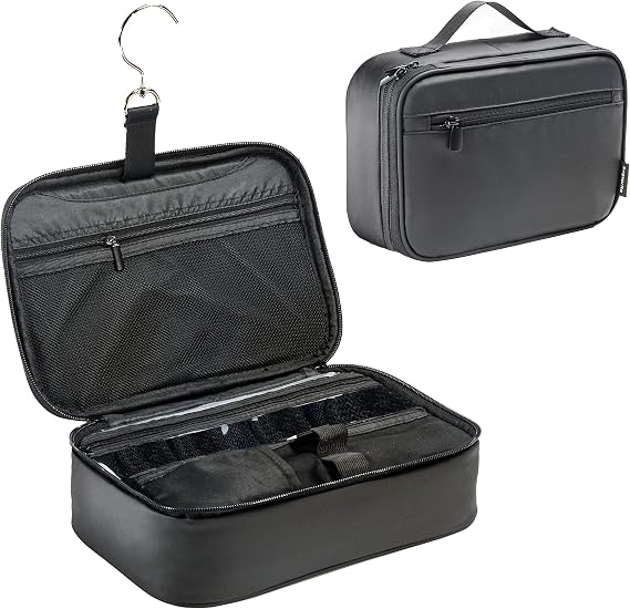 BAGSPRITE Large Hanging Toiletry Bag for Men and Women - Water-Resistant Travel Toiletry Bag - Makeup Cosmetic Bag Travel Organizer for Accessories, Shampoo, Full-size Container, Black Small