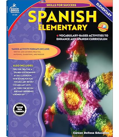 Carson Dellosa Skills for Success Elementary Spanish Workbook, Alphabet, Numbers, Basic Sight Words, Sentence Building Skills, and More, Classroom or Homeschool Curriculum