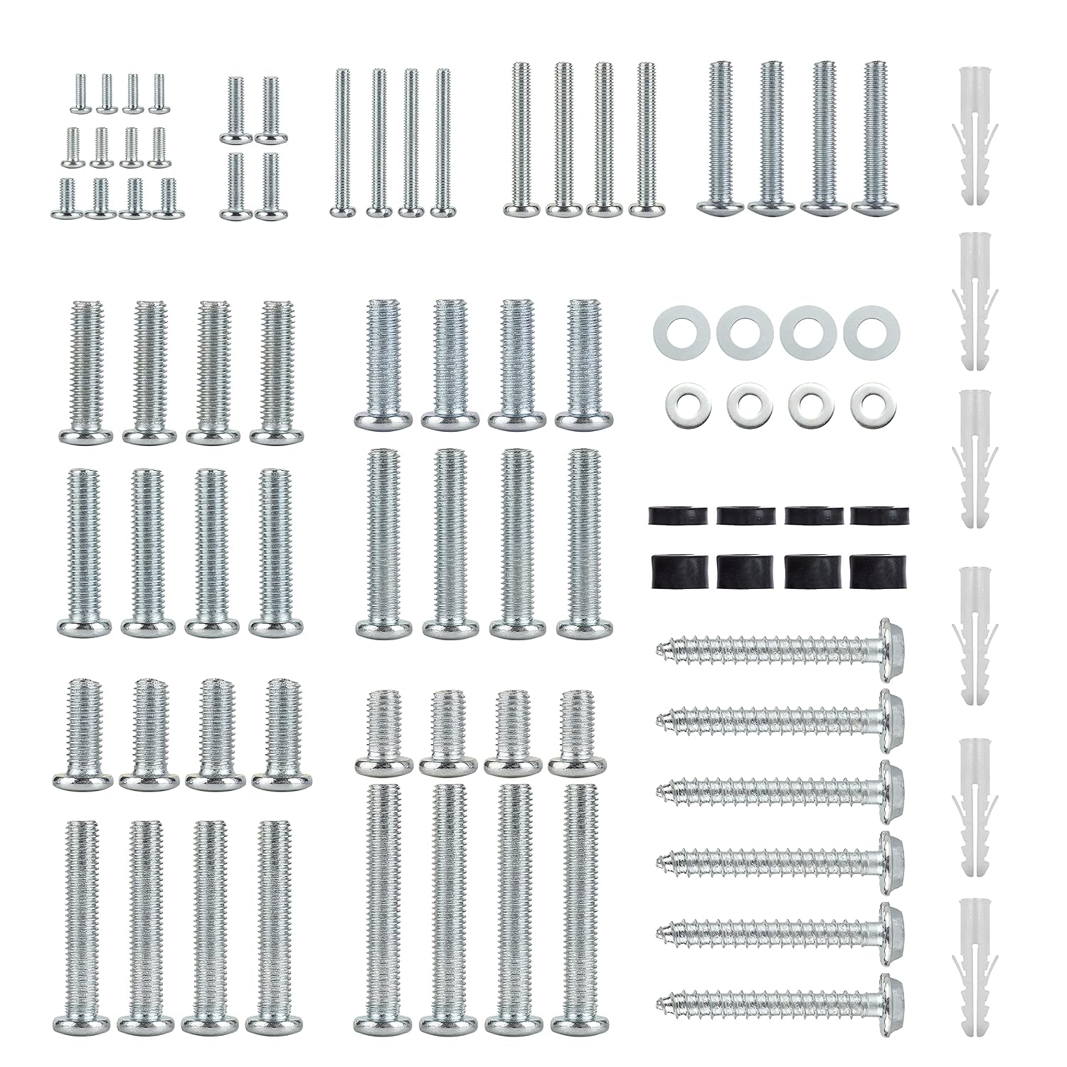 Polarduck Universal Mounting Hardware Kit: Fits Most TVs Up to 80 Inch - Includes M4, M5, M6, M8 Screws, Washers & Spacers - Works with Any TV Wall Bracket Monitor & Stand | 88 Piece Silver Pack