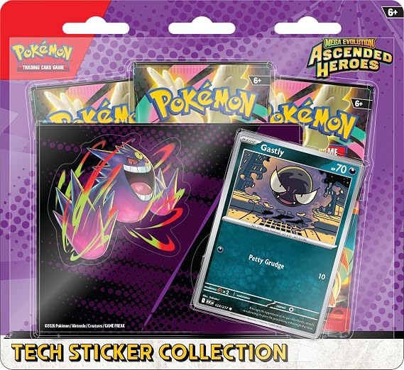 Pokemon TCG: Mega EvolutionAscended Heroes Tech Sticker Collection - Gastly, 3 Pieces