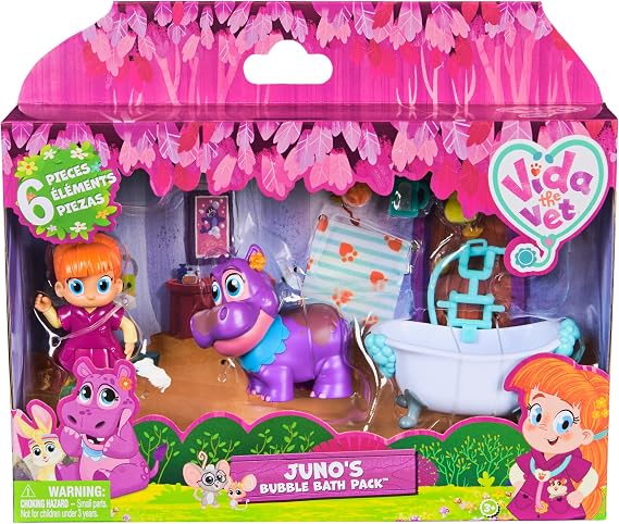 Vida the Vet, Juno’s Bubble Bath Pack with Vida and Colour Changing Juno Action Figure and Doctor Kit Accessories, Kids’ Toys for Girls and Boys Aged 3 and up