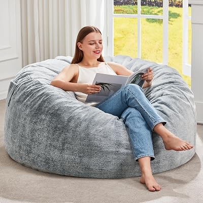 Hobestluk Bean Bag Chairs Giant Beanbag Chair with Filler, Memory Foam Bean Bags with Fluffy & Machine Washable Cover, Bean Bag Chairs for Aduts for Living Room, Bedroom Grey, 3FT - 36” x 36” x 22”