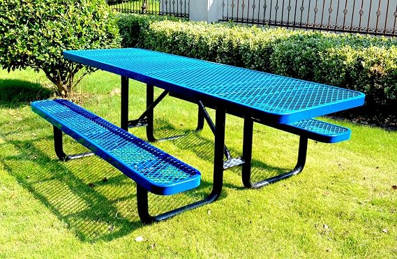 Heavy Duty ADA Outdoor Picnic Table, Expanded Metal, Wheelchair Accessible (Blue, 96)