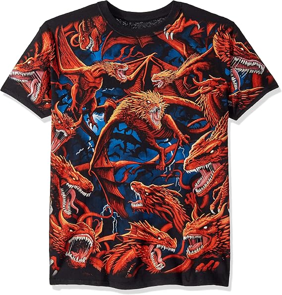Liquid Blue Unisex Adult Dragon Storm All Over Dark Fantasy Short Sleeve Tee