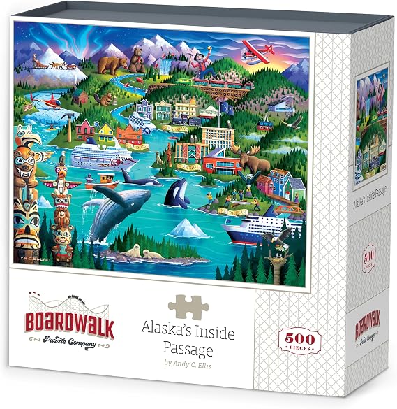 Boardwalk Alaskas Inside Passage 500 Piece Jigsaw Puzzle Scenic Wildlife Alaska Puzzles with Premium Box, Gift for Adults and Family 16"x20"