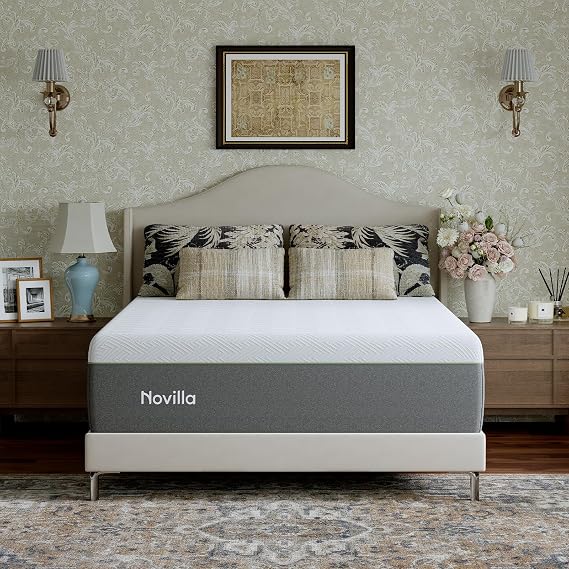Novilla Bliss Green Tea Queen Mattress, 14 Inch Gel Memory Foam | Mattress Queen in a Box for Cooling Comfort with Nylon Cover, Pressure Relieving & Spine Alignment, CertiPUR-US Certified