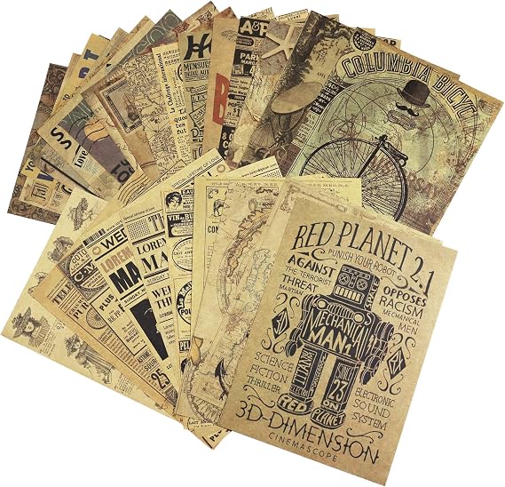 Vintage Handmade Kraft Scrapbook Paper 30 Sheets by CATaireen 5.8in*8.2in Junk Journal Decoupage Craft (NO Repetition NO Sticker)