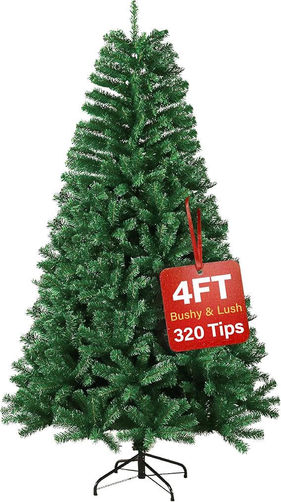 4ft Premium Christmas Tree 320 Branch Tips Green Xmas Trees Bushy Artificial Christmas Tree Pine Tree with Metal Stand Easy to Assemble Realistic Spruce Branches Christmas Tree for Indoor and Outdoor