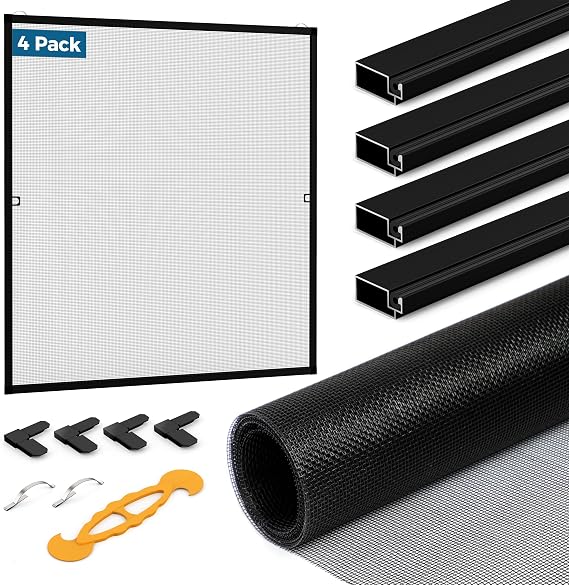 Augblinds DIY Aluminum Window Screen Frame Kit, 4 Sets, 46 in, Black
