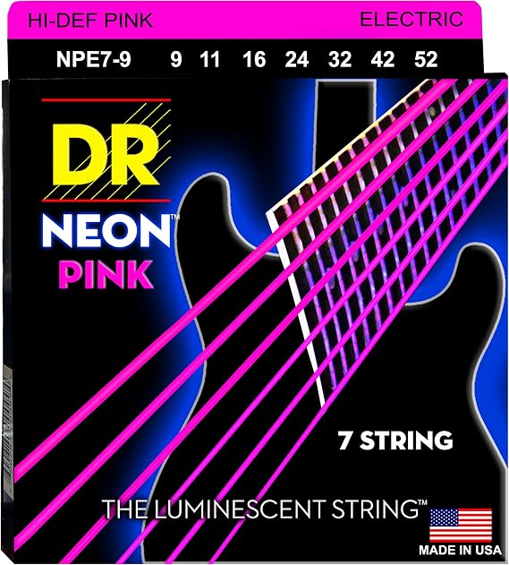 DR Strings Hi-Def NEON Pink Coated Lite 7-String Electric Guitar Strings (9-52)