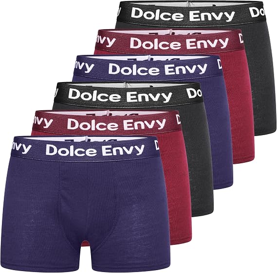 DOLCE ENVY 6-Pack Mens Boxers Shorts with Elastic Waistband Cotton Fitted Breathable Underwear Suitable for any Occasion