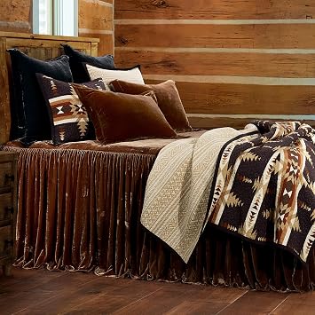 HiEnd Accents Stella Faux Silk Velvet 2 Piece Bedspread Set with Pillow Sham, Twin, Copper Brown, Ruffle Skirt Romantic Western Modern Traditional Style Bedding, 1 Bed Spread and 1 Pillow Case