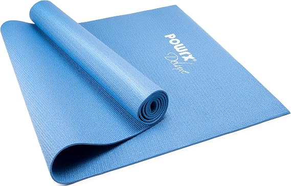 POWRX Extra-Thick Exercise Yoga Mat | Non-Slip Surface | Versatile Workout | Pilates Mat | Travel-Friendly Design with Strap | Ideal for Stretching and Training | 173 x 61 x 0.4 cm | Royal Blue