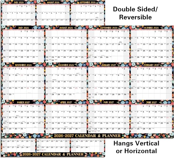 2026-2027 Dry Erase Calendar for Wall, 34.6" X 22.9", Jul.2026 - Jun.2027 | Dry Erase Calendar for Wall, Wet & Dry Erase Laminated, Thick Paper, Round Stickers, 12 Months Calendar 2026-2027 - Floral