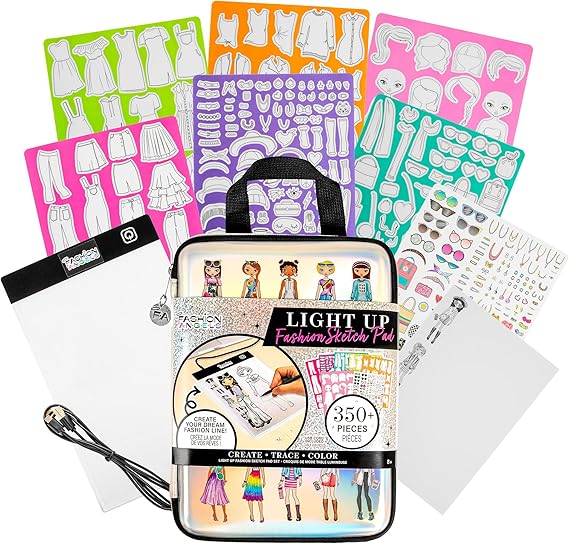 Fashion Angels Fashion Design Light Up Sketch & Tracing Pad, Includes Holographic Carrying Case, USB, Ultra Thin Tablet, 350+ Stencils & Stickers, Ages 8+