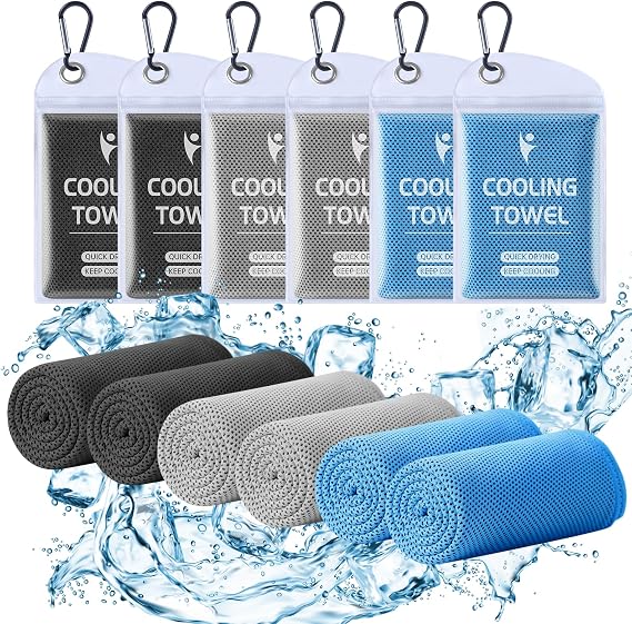 Clothirily 6 Pack Cooling Towels, 40x12 Breathable Gym Towel for Neck Face | 6 Pack Set, Instant Cooling Effect, Breathable Microfiber, For Gym Yoga Camping Running, Quick-Dry&Reusable, Fits Neck&Face