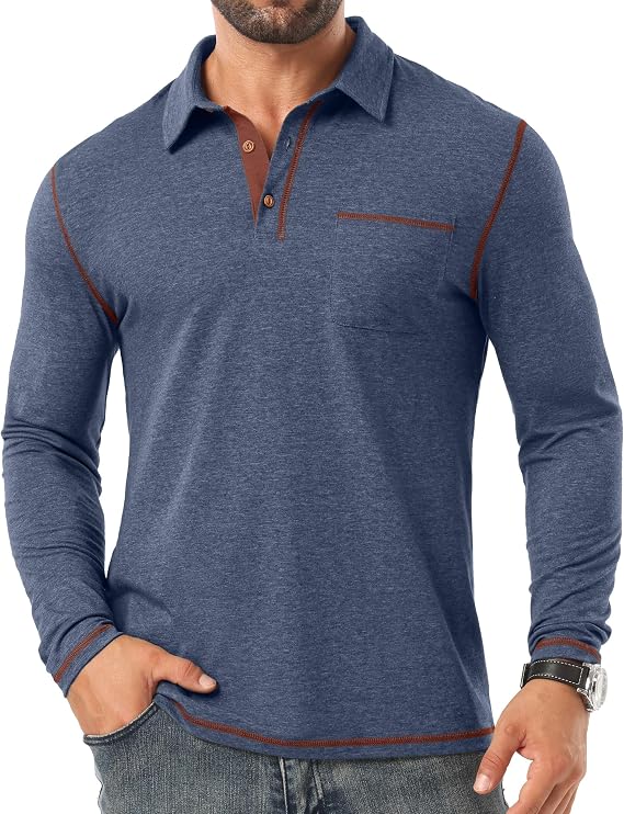 Sailwind Mens Long Sleeve Polo Shirts Cotton Fashion Casual Classic Collared Golf Shirts