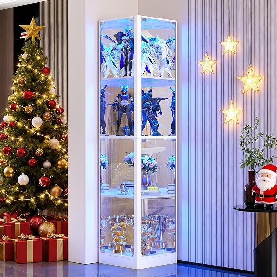 68'' Corner Glass Display Cabinet with LED Lights