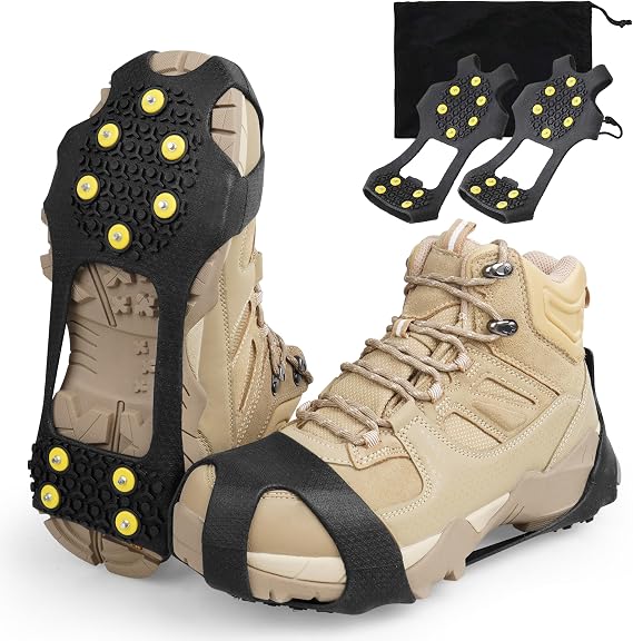 Ice Cleats for Shoes and Boots Ice Snow Grippers Anti-Slip Crampons 10 Studs Traction Cleat for Women Men Kids Hiking Fishing Walking Running Jogging