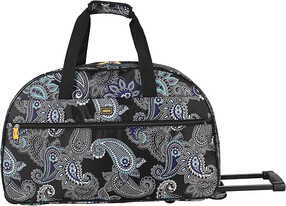 LUCAS Designer Carry On Luggage Collection - Lightweight Pattern 22 Inch Duffel Bag- Weekender Overnight Business Travel Suitcase with 2- Rolling Wheels (Paisley Peacock)