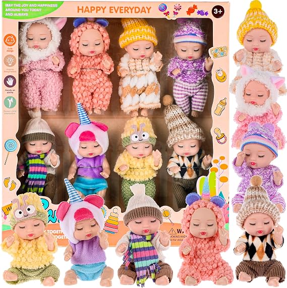 dollbie 8 Pack Mini Baby Dolls - 4 inch Animal Theme Lifelike Baby Dolls for Girls