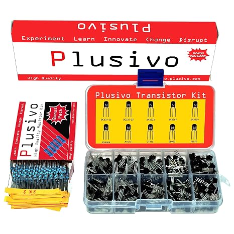 Transistors Assortment Kit with Resistor Pack, 210 PNP and NPN BJT Transistors with 250 1/4 W metal film Resistors - Bipolar Transistors 2N3904 2N3906 S8050 2N2907 S8550 2N2222 BC337 C1815 BC327 A1015