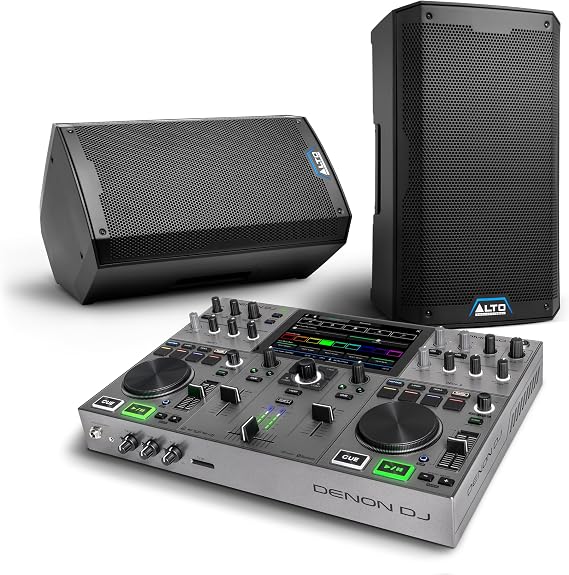 Denon DJ PRIME GO+ DJ Controller and ALTO TS410 Powered PA Speakers Pair for Live Music, DJ sets, Events, Music production