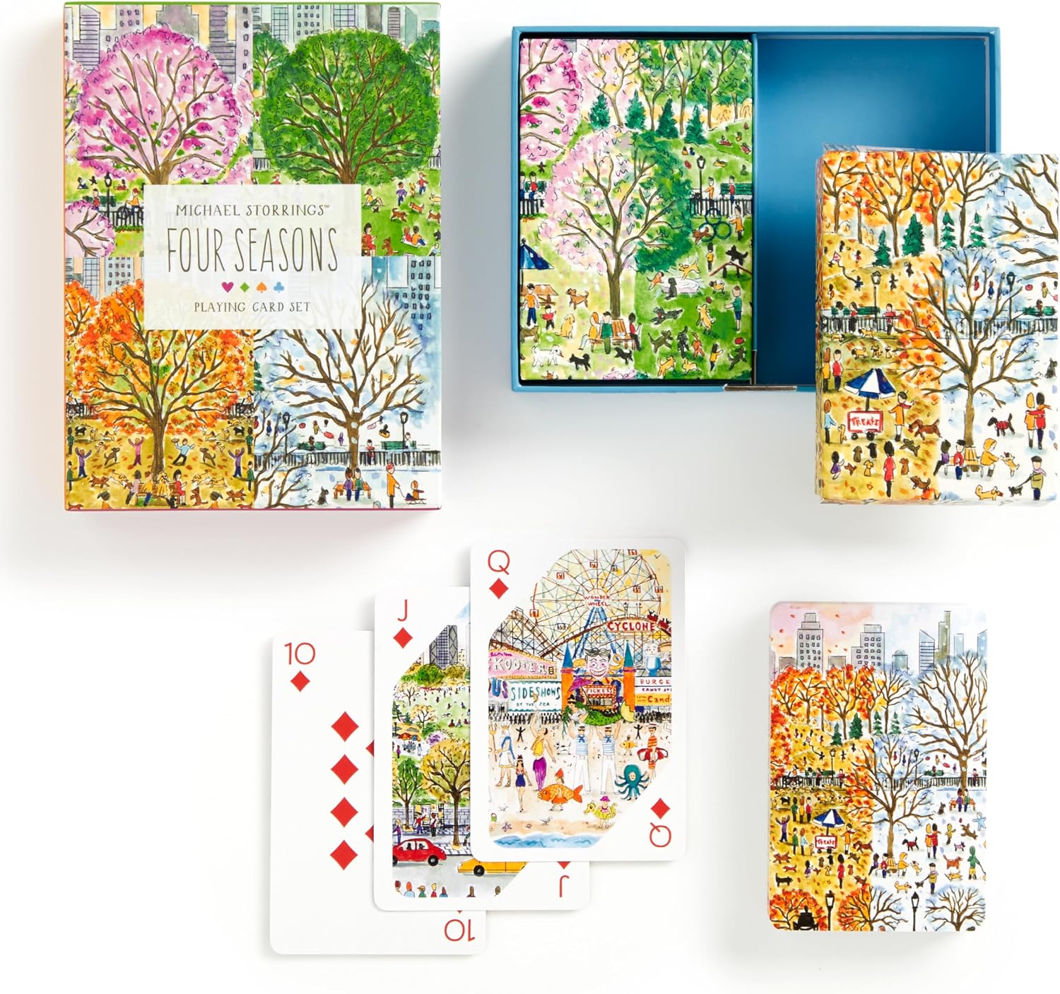 Galison Four Seasons – Playing Card Set Includes 2 Standard Card Decks Featuring Unique Cityscapes and Landscapes Throughout