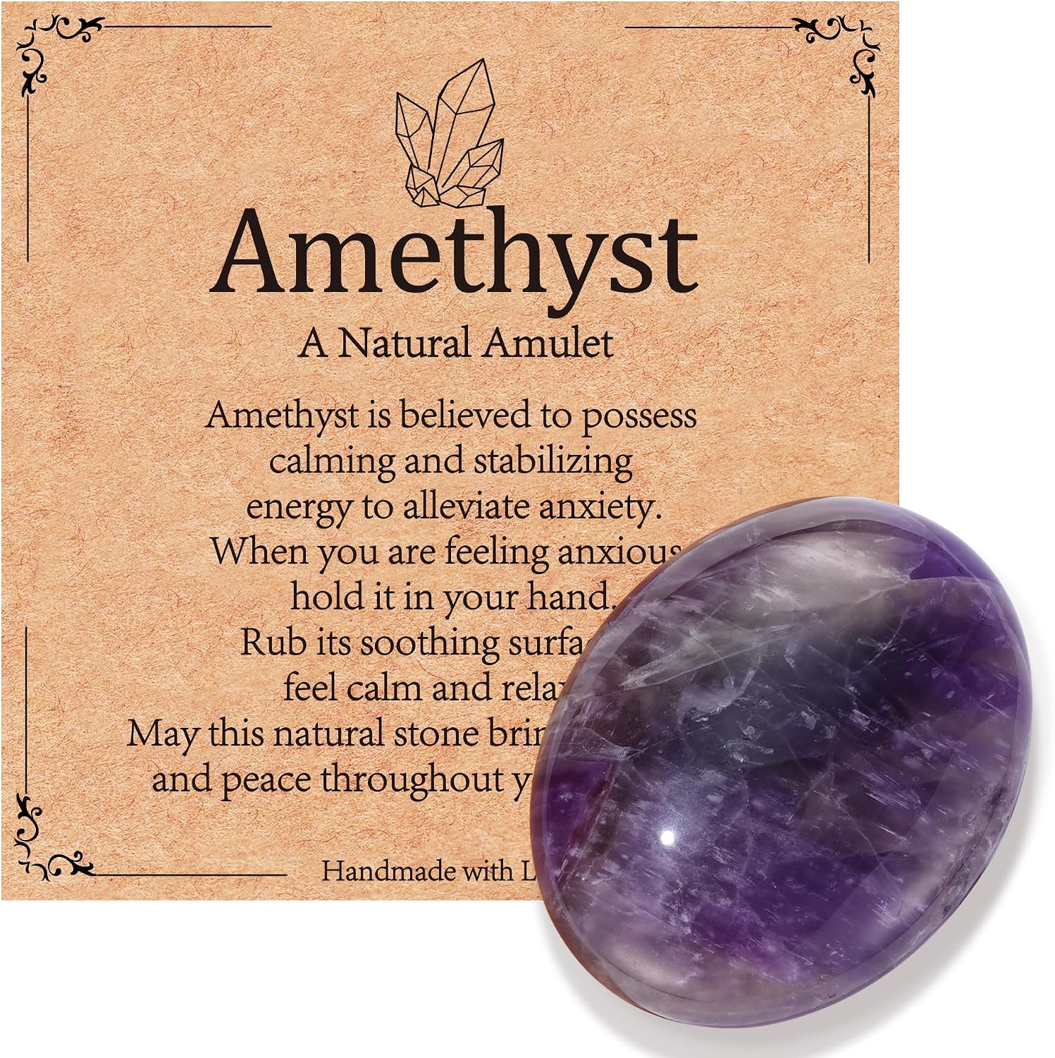 Amethyst Healing Crystal Worry Thumb Stones Purple Natural Reiki Gemstone Energy Balancing Anxiety Stress Relief Gifts for Women Men