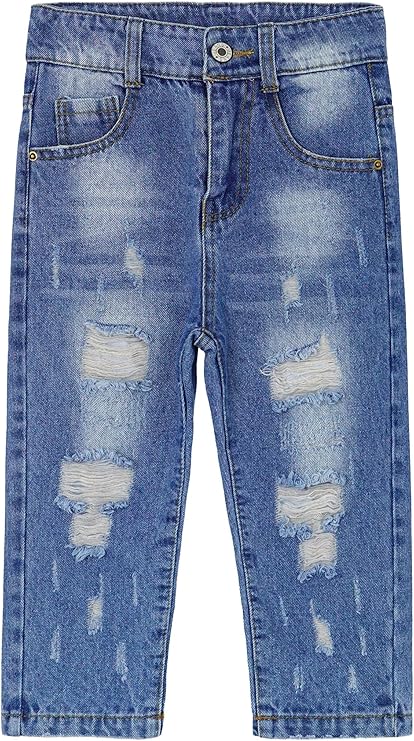 KIDSCOOL SPACE Baby Little Boys Jeans,Elastic Band Inside Straight Fit Ripped Denim Pants