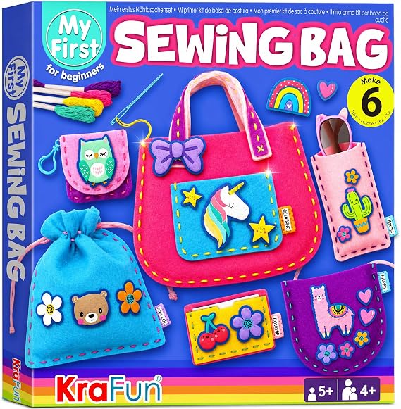 KRAFUN Sewing Bag Kit for Beginner Kids - 6 Animal Themed Projects Age 6+