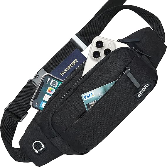 SINNO Large Crossbody Fanny Pack for Women Men Belt Bag With 4-Zipper Pockets for Travel Running Hiking Workout Dog Walking Outdoors Sport Fishing Waist Pack Bag Carrying All Phones