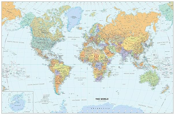 Classic World Wall Map - 50" x 33" Matte Plastic