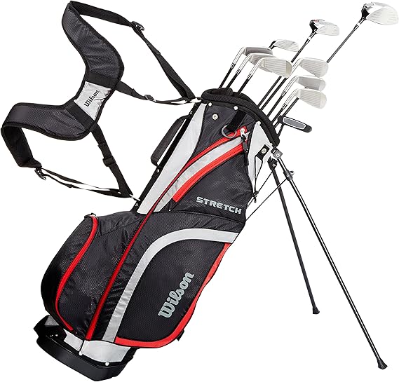 Wilson Beginner Complete Set, 10 Golf Clubs with Stand Bag, Men's, Stretch XL, Black/Grey/Red