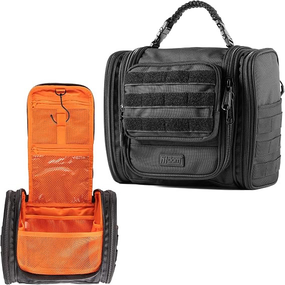 Fitdom Tactical Toiletry Bag for Men, Travel Dopp Kit with Hanging Hook
