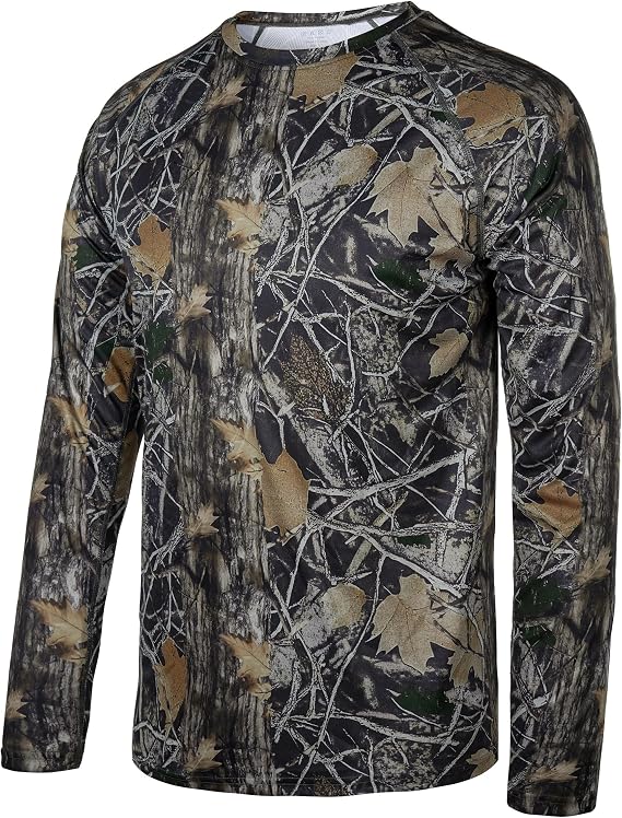 FISHEAL Men's Hunting Camo Shirt, Long Sleeve Performance Quick Dry Camouflage Shirts for Fishing Outdoor UPF 50+
