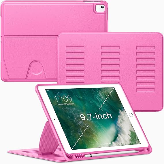 Case for iPad 6th / 5th Generation (2018/2017 Released) 9.7-inch and for iPad Air 2/1,Multiple Angles Magnetic Stand Cover,Shockproof Soft Back,Pencil Holder,and Auto Sleep/Wake,Rose