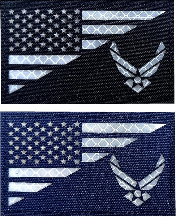 2 Pack Reflective US Air Force Wings Flag Patch Clothes Hat Patch Team Military Patch with Hook & Loop Fastener Patch (Mix-1)