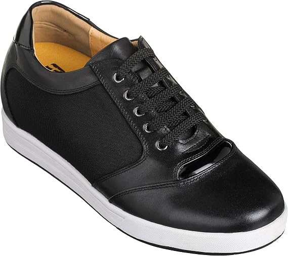 TOTO Men's Invisible Height Increasing Elevator Shoes - Black Leather/Mesh Lace-up Casual Fashion Sneakers - 3.2 Inches Taller - A53272 - Size 6 D(M) US