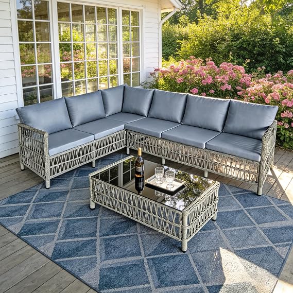 rattanstar Outdoor Rattan Garden Furniture Sets, 6-Seater Corner Sofa Set