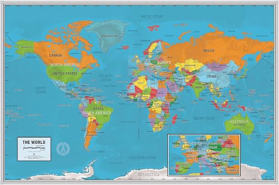 Laminated World Scholar Map Poster | Educational Elementary School Version | Easy-to-Read Large Labels | 36 x 24 | Shipped in a Tube, Not Folded | Great for The Home or Classroom