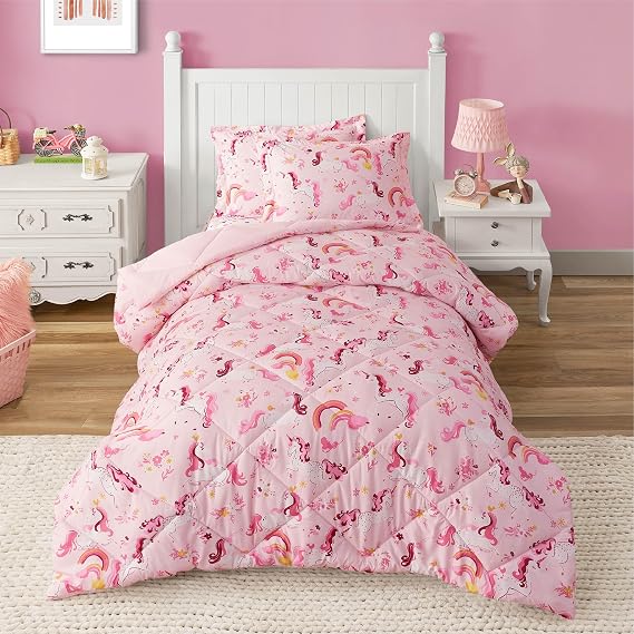 PPOLCA Twin Unicorn Comforters for Girls, 2 Pieces Kids Unicorn Bedding Kids Comforter Sets, Super Soft Lightweight for All Season, Includes 1 Comforter (66"x86") and 1 Pillowcase (20"x26"+2")