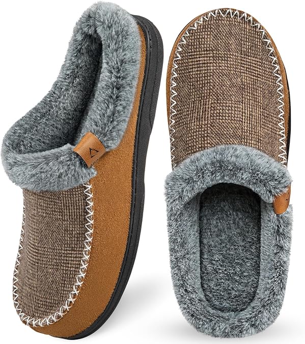 ATHMILE Mens Slippers Slip on Moccasin Indoor Memory Foam House Shoes Warm