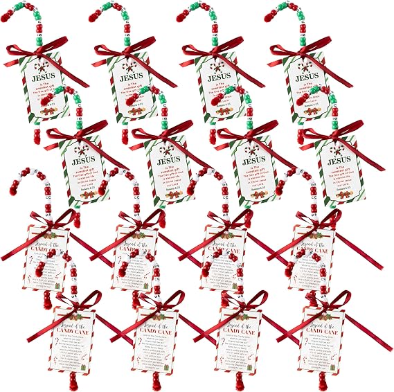 EYxsaxenk Jesus Candy Cane Bead Christmas Tree Ornament with Greeting Card
