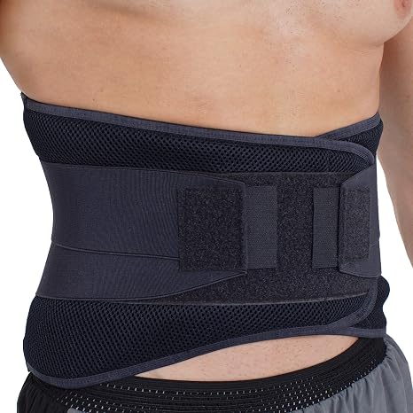 NeoTech Care Adjustable Compression Wide Back Brace Lumbar Support Belt (Charcoal, Size S)