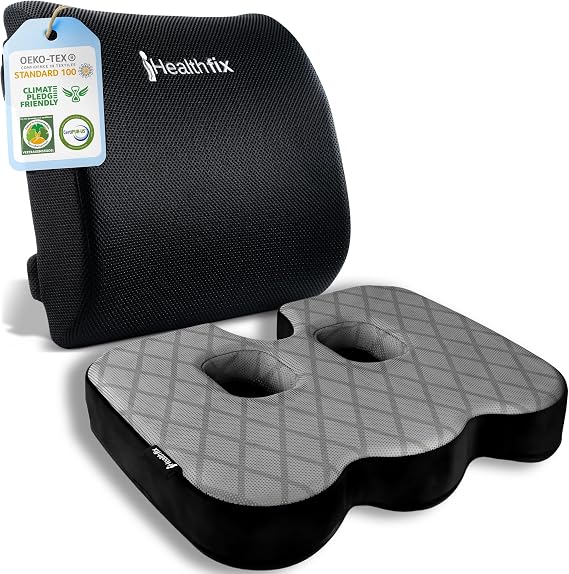 Healthfix Orthopaedic Seat Cushion & Lumbar Cushion - Set of 2 for Maximum Seat Comfort and Ergonomic Back Posture