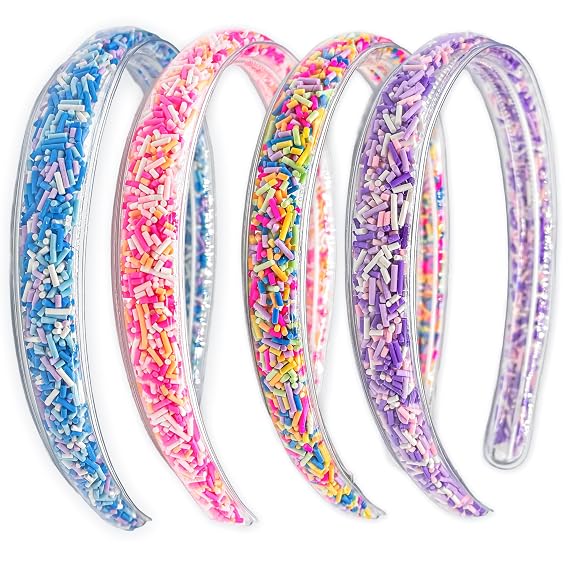 FROG SAC 4 Headbands for Girls - Kids Glitter Headband, Thin Little Girl Sprinkles Head Bands, Toddler Hair Accessories, Easter Basket Fillers Stocking Stuffers (Pink/Purple/Blue/Rainbow, Kids)