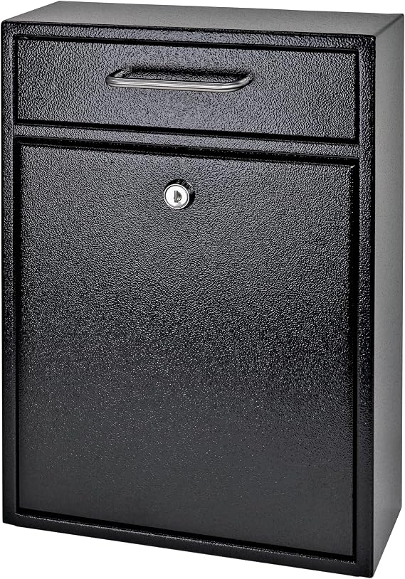 Mail Boss 7412 High Security Steel Locking Wall Mounted Mailbox-Office Comment Letter Deposit, Black Drop Box | High security steel key drop box, deposit and suggestion box for office or home, indoor and covered outdoor use.