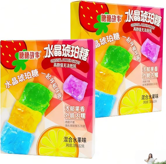 DAMAICHUHAI Crystal Candy,Silky Gem Crystal Candy,Rich Fruity Aroma, Crispy on the Outside and Chewy on the Inside,32g*2, Total 64g/2.25oz.